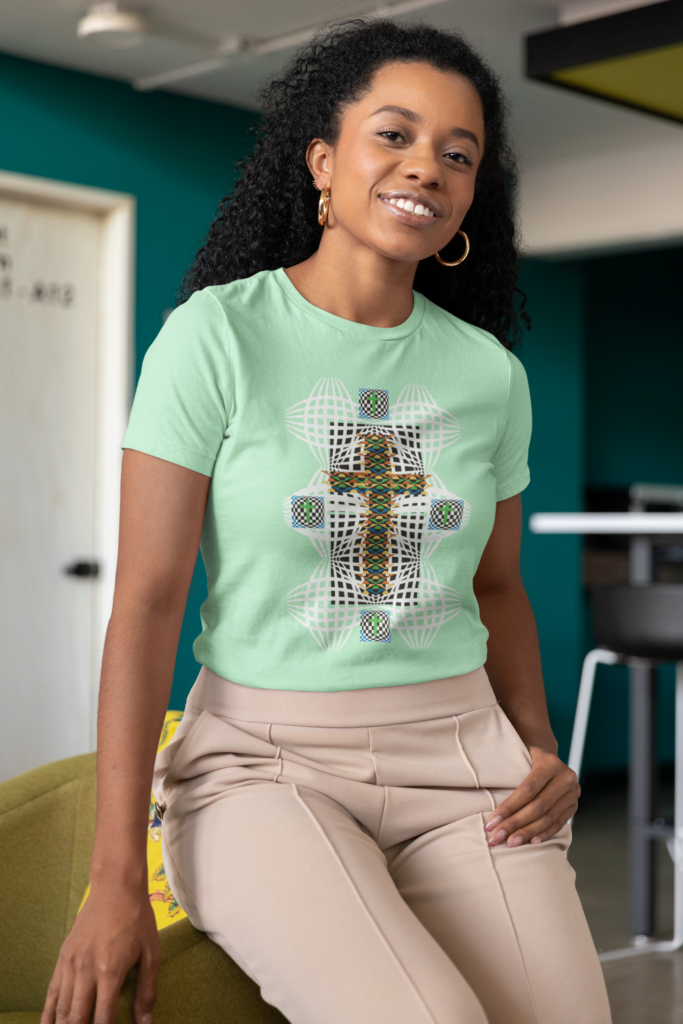 bella canvas t shirt mockup featuring a smiling woman posing for a tiktok m33162 2